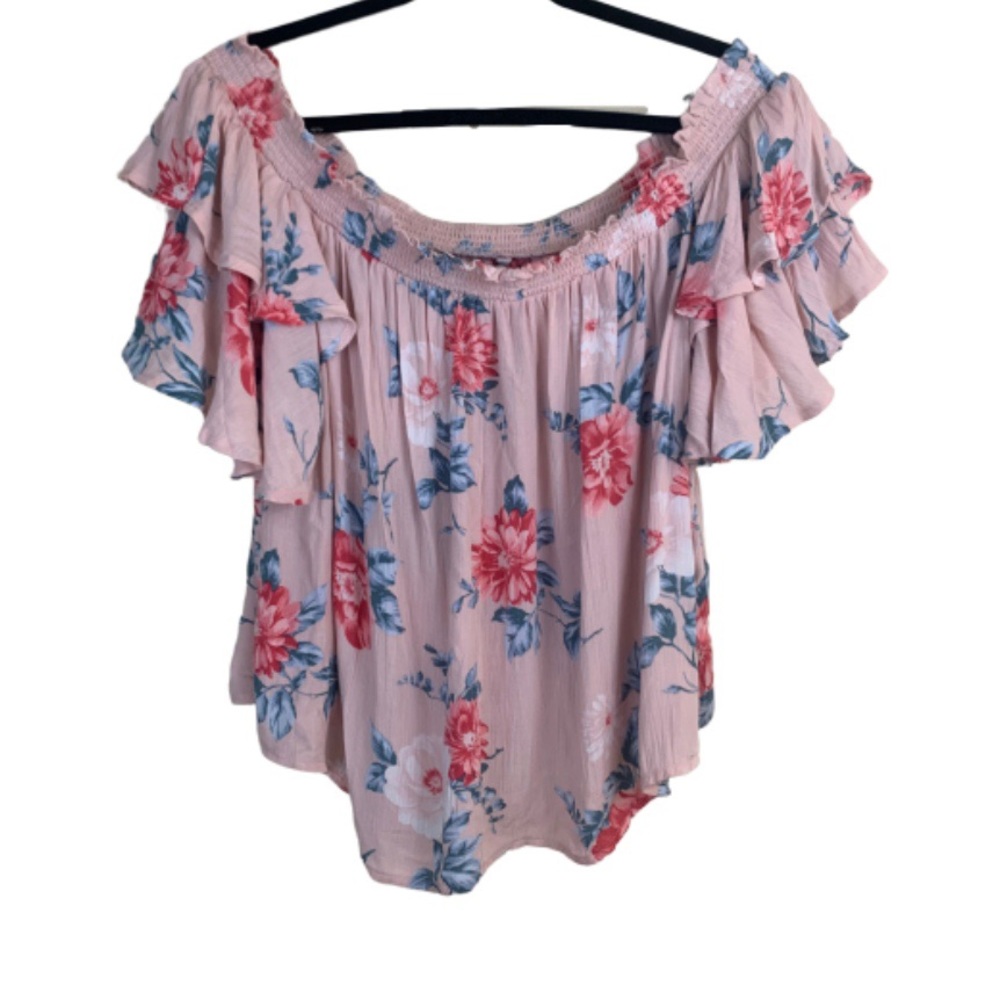 American Eagle smocked off the shoulder floral top